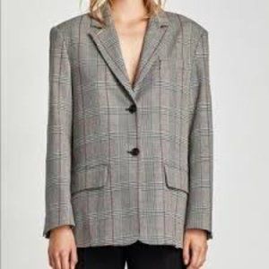 Zara BUTTONED CHECKED BLAZER